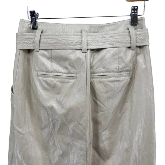 Rails Edem Midi Skirt Womens Dune Biege Faux Leather Button Belted Slit Size S